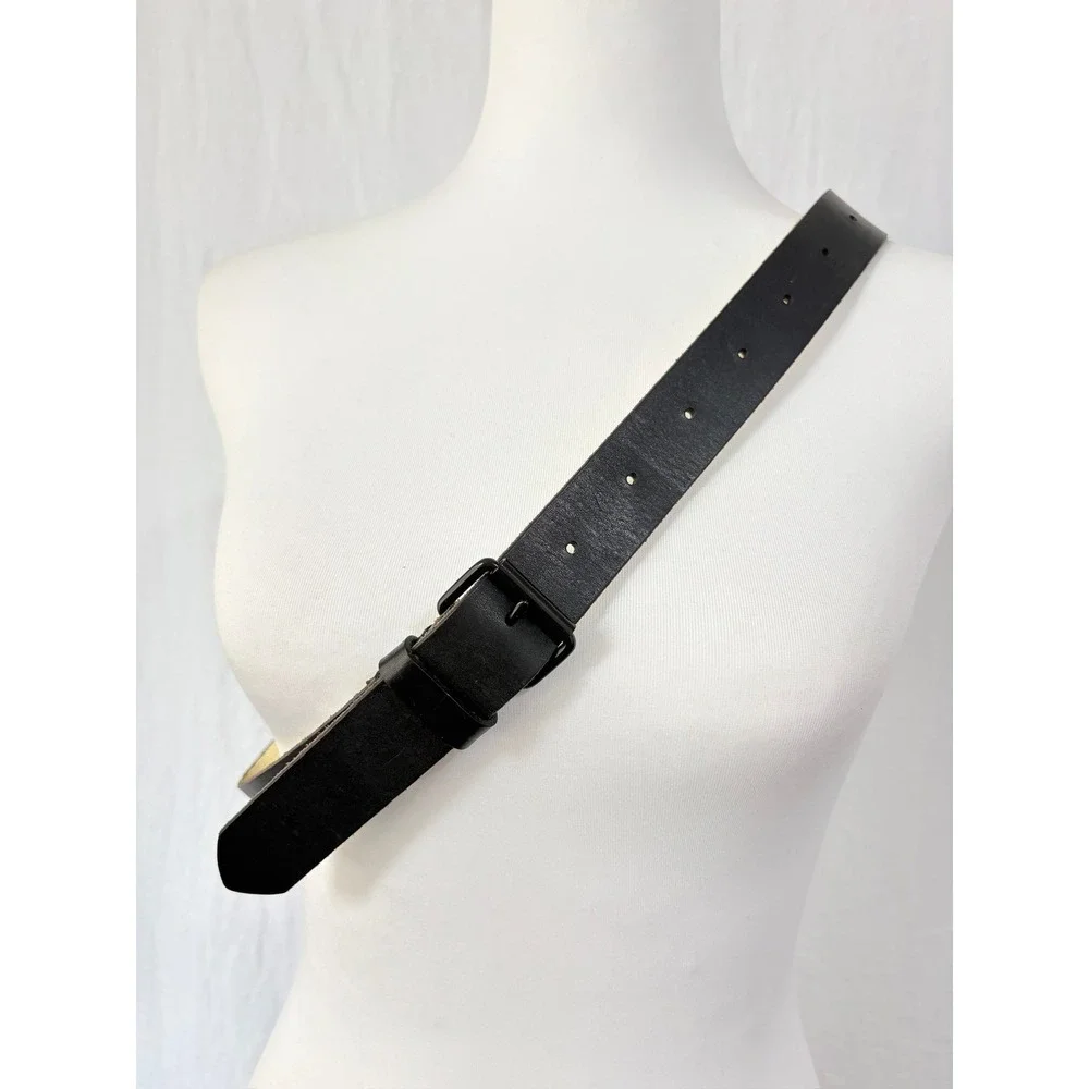 Sofie D'Hoore Black Leather Belt with Gold Metallic Interior Size 80 Belgian